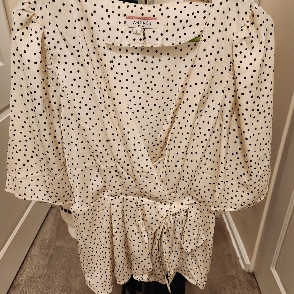 Andree Women's Polka Dot Wrap Top - Cream and Black